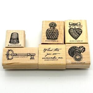 Stampin' Up! Antique Collectables Rubber Stamps Key Button Thimble Bottle Heart